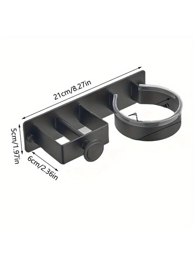 Black Wall Mounted Hair Tool Holder No Drill Organizer Rack With Towel Hooks - Image 4